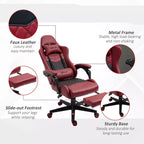 TUYOHW Silla Gaming Giratoria 360° Sillas de Oficina con Respaldo Reclinable, Altura de Asiento y Reposapiés Ajustables, Silla Ergonómica para Videojuegos de Oficina 17-21, Roja