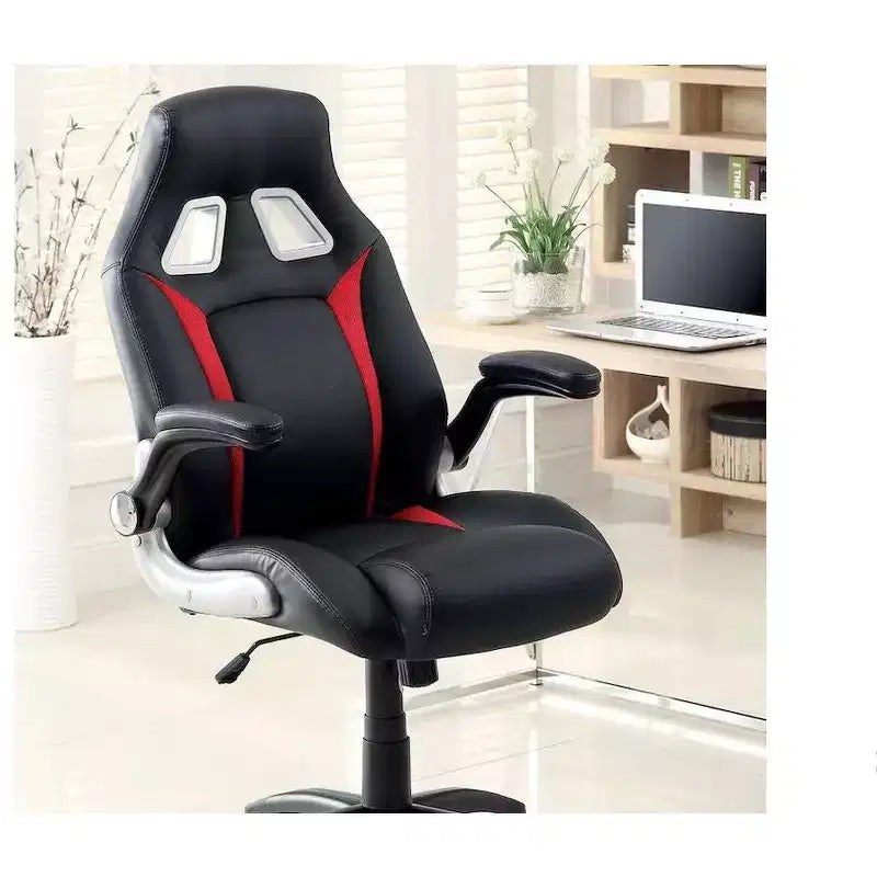 TUYOHW Silla de juego ergonómica ajustable, giratoria 360 grados con ruedas, silla de ordenador negra/roja para oficina y hogar, silla de ocio versátil