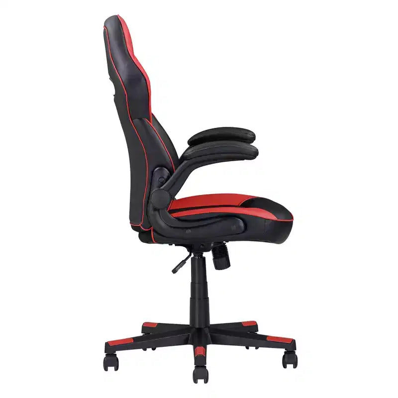 TUYOHW Silla ergonómica de juego ajustable, silla giratoria de 360 grados con ruedas, silla de ordenador negra/roja para oficina y hogar, silla de ocio versátil, negra/roja