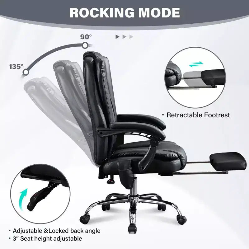 Sillón de masaje TUYOHW, silla ejecutiva para oficina, silla de oficina ergonómica giratoria 360 con reposapiés, silla reclinable para ordenador con altura ajustable, negra