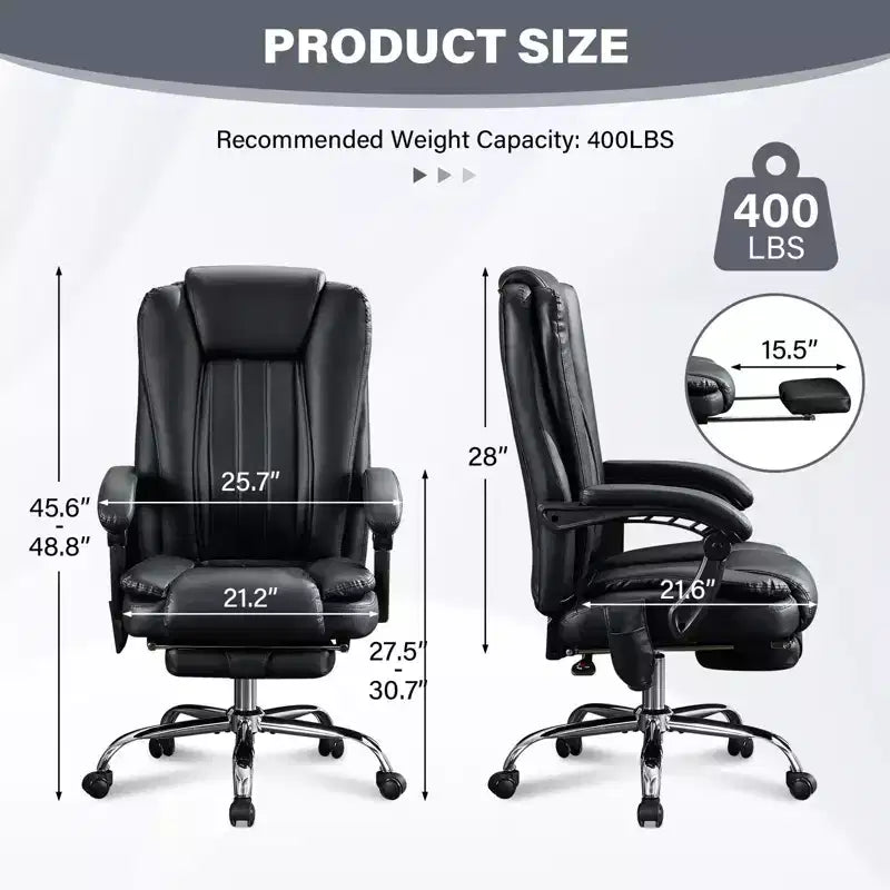 Sillón de masaje TUYOHW, silla ejecutiva para oficina, silla de oficina ergonómica giratoria 360 con reposapiés, silla reclinable para ordenador con altura ajustable, negra