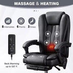 Sillón de masaje TUYOHW, silla ejecutiva para oficina, silla de oficina ergonómica giratoria 360 con reposapiés, silla reclinable para ordenador con altura ajustable, negra