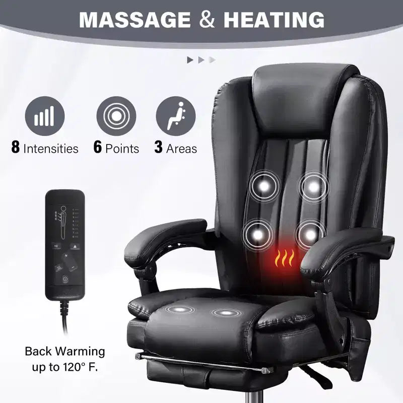 Sillón de masaje TUYOHW, silla ejecutiva para oficina, silla de oficina ergonómica giratoria 360 con reposapiés, silla reclinable para ordenador con altura ajustable, negra