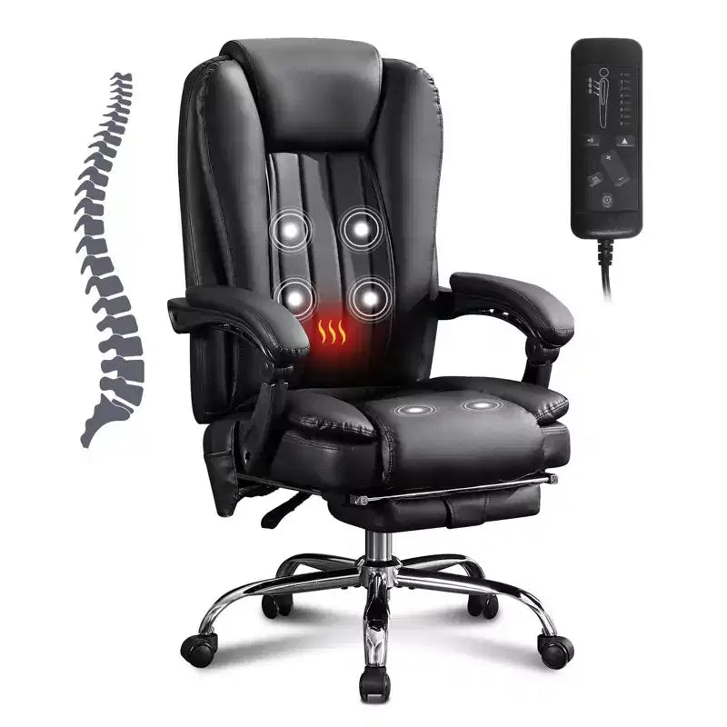 Sillón de masaje TUYOHW, silla ejecutiva para oficina, silla de oficina ergonómica giratoria 360 con reposapiés, silla reclinable para ordenador con altura ajustable, negra