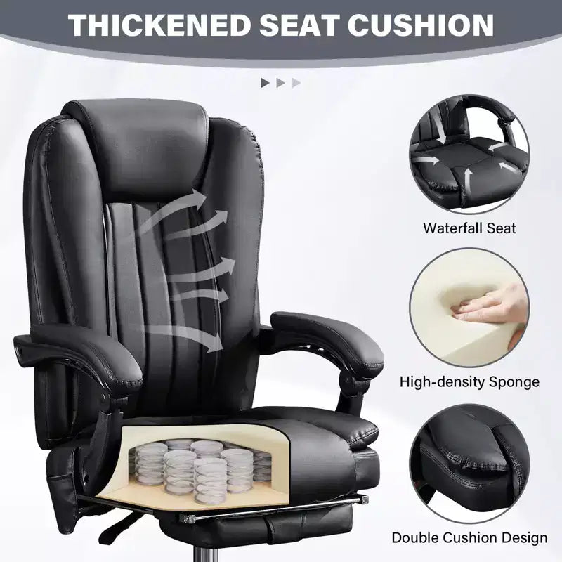 Sillón de masaje TUYOHW, silla ejecutiva para oficina, silla de oficina ergonómica giratoria 360 con reposapiés, silla reclinable para ordenador con altura ajustable, negra