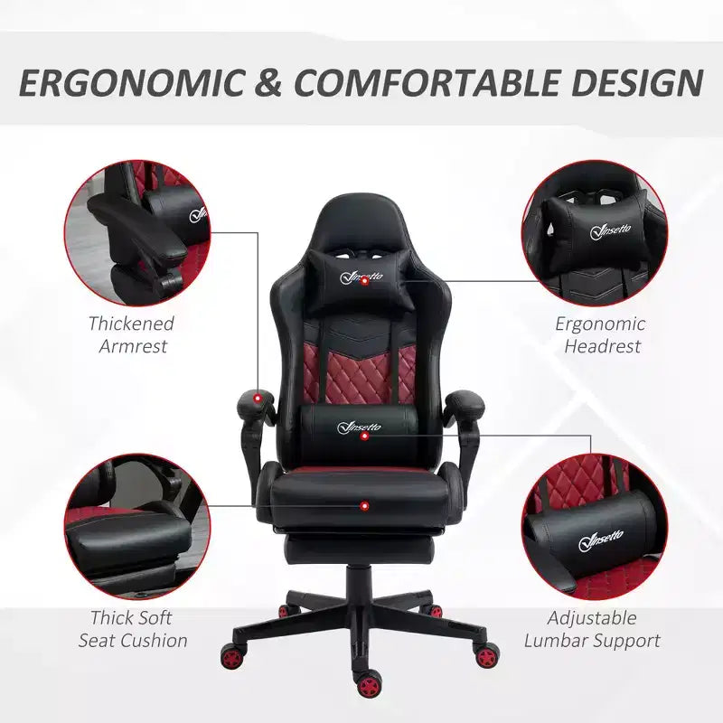 TUYOHW Silla Gaming Giratoria de 136 kg con Altura Ajustable, Almohada Lumbar y para la Cabeza, Sillas Ergonómicas de Oficina, Reclinable para Videojuegos, para Oficina y Hogar, Negra