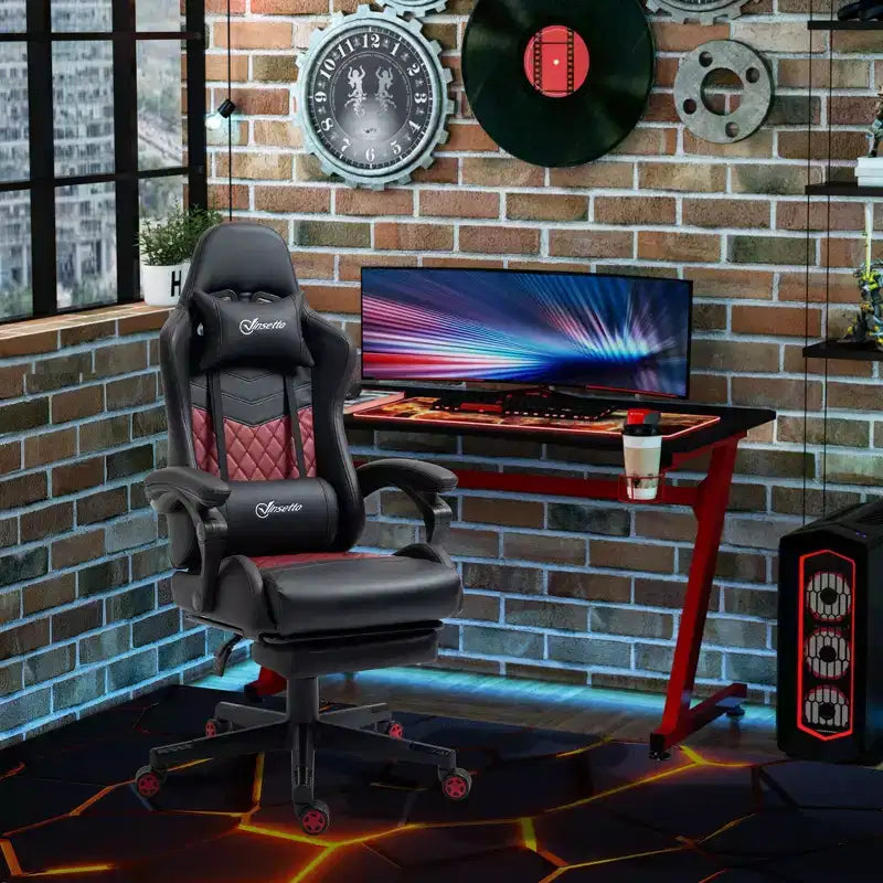 TUYOHW Silla Gaming Giratoria de 136 kg con Altura Ajustable, Almohada Lumbar y para la Cabeza, Sillas Ergonómicas de Oficina, Reclinable para Videojuegos, para Oficina y Hogar, Negra