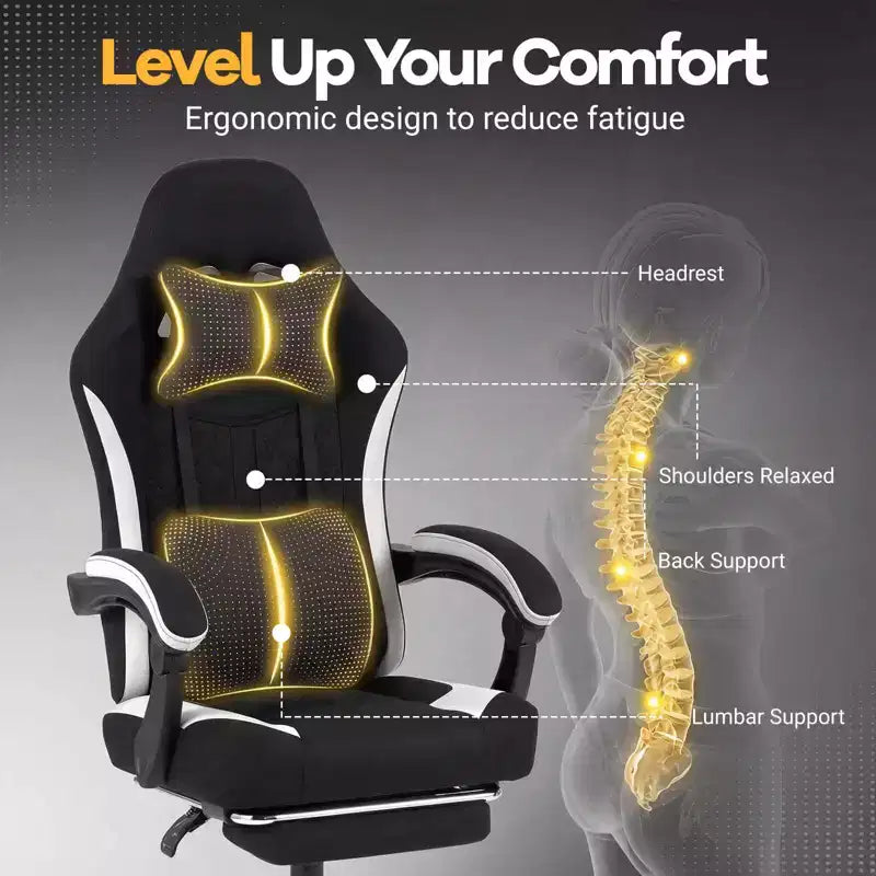 Silla Gaming Costway con reposacabezas, soporte lumbar, reposabrazos articulados, respaldo reclinable
