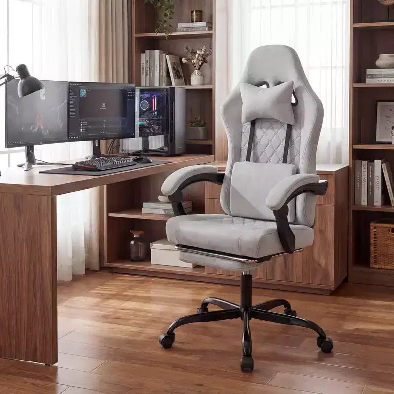 Silla de Ordenador Costway Regulable en Altura con Reposacabezas, Soporte Lumbar, Reposabrazos de Enlace Negro/Gris