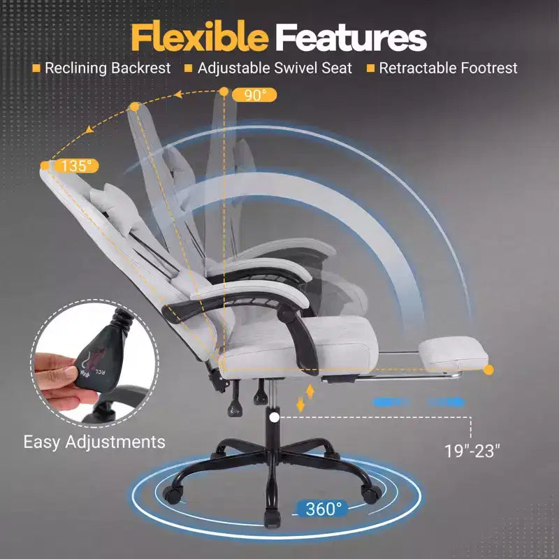 Silla de Ordenador Costway Regulable en Altura con Reposacabezas, Soporte Lumbar, Reposabrazos de Enlace Negro/Gris
