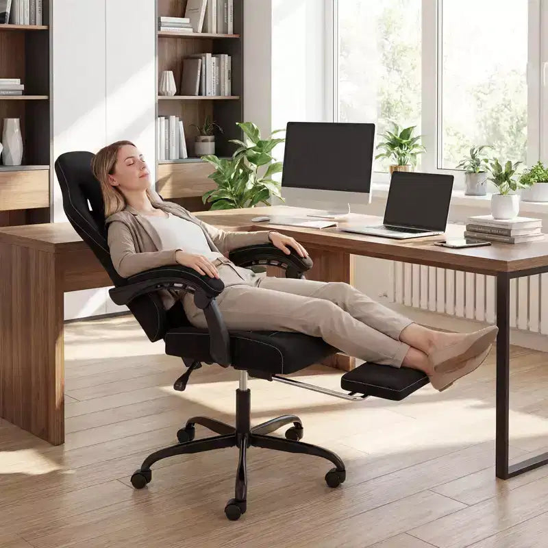 Silla de Ordenador Costway Regulable en Altura con Reposacabezas, Soporte Lumbar, Reposabrazos de Enlace Negro/Gris