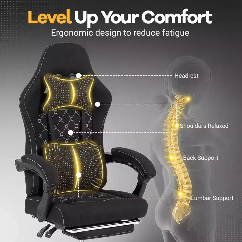 Silla de Ordenador Costway Regulable en Altura con Reposacabezas, Soporte Lumbar, Reposabrazos de Enlace Negro/Gris