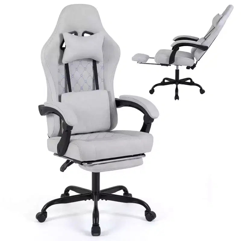 Silla de Ordenador Costway Regulable en Altura con Reposacabezas, Soporte Lumbar, Reposabrazos de Enlace Negro/Gris