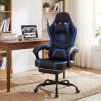 Silla Gaming Costway con reposacabezas, soporte lumbar, reposabrazos de unión y respaldo reclinable, blanco y negro/azul marino y negro