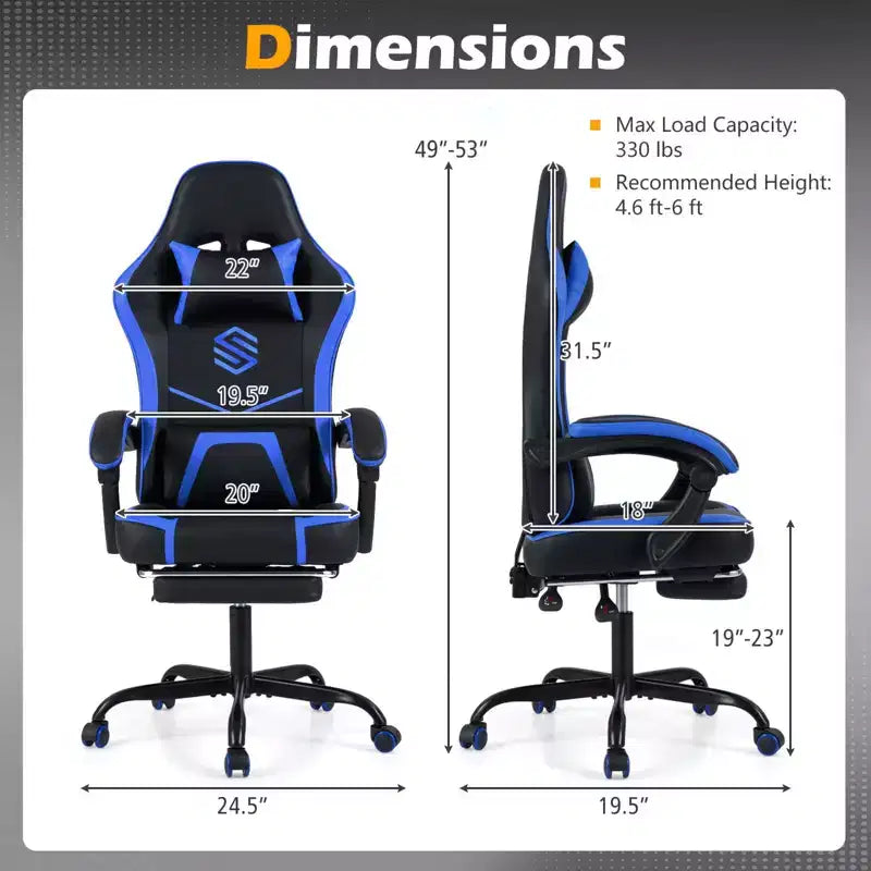 Silla Gaming Costway con reposacabezas, soporte lumbar, reposabrazos de unión y respaldo reclinable, blanco y negro/azul marino y negro