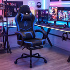Silla Gaming Costway con reposacabezas, soporte lumbar, reposabrazos de unión y respaldo reclinable, blanco y negro/azul marino y negro