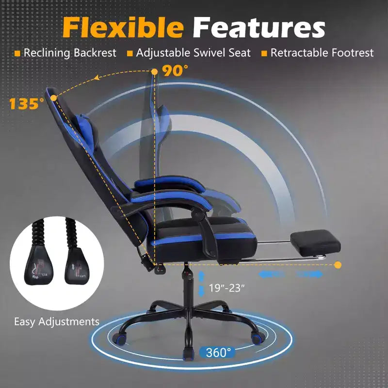 Silla Gaming Costway con reposacabezas, soporte lumbar, reposabrazos de unión y respaldo reclinable, blanco y negro/azul marino y negro