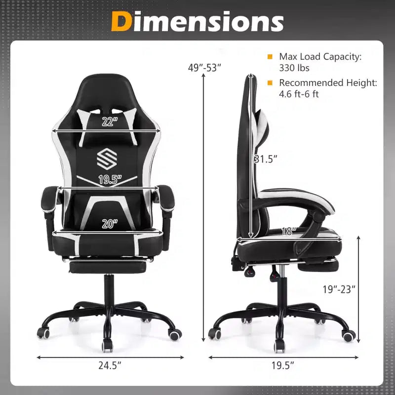 Silla Gaming Costway con reposacabezas, soporte lumbar, reposabrazos de unión y respaldo reclinable, blanco y negro/azul marino y negro