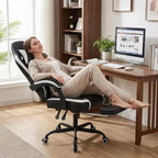 Silla Gaming Costway con reposacabezas, soporte lumbar, reposabrazos de unión y respaldo reclinable, blanco y negro/azul marino y negro