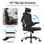 Silla de oficina ergonómica de malla TUYOHW con soporte lumbar ajustable, reposacabezas y reposabrazos abatibles, silla de escritorio para oficina en casa para estudio, sala de juegos