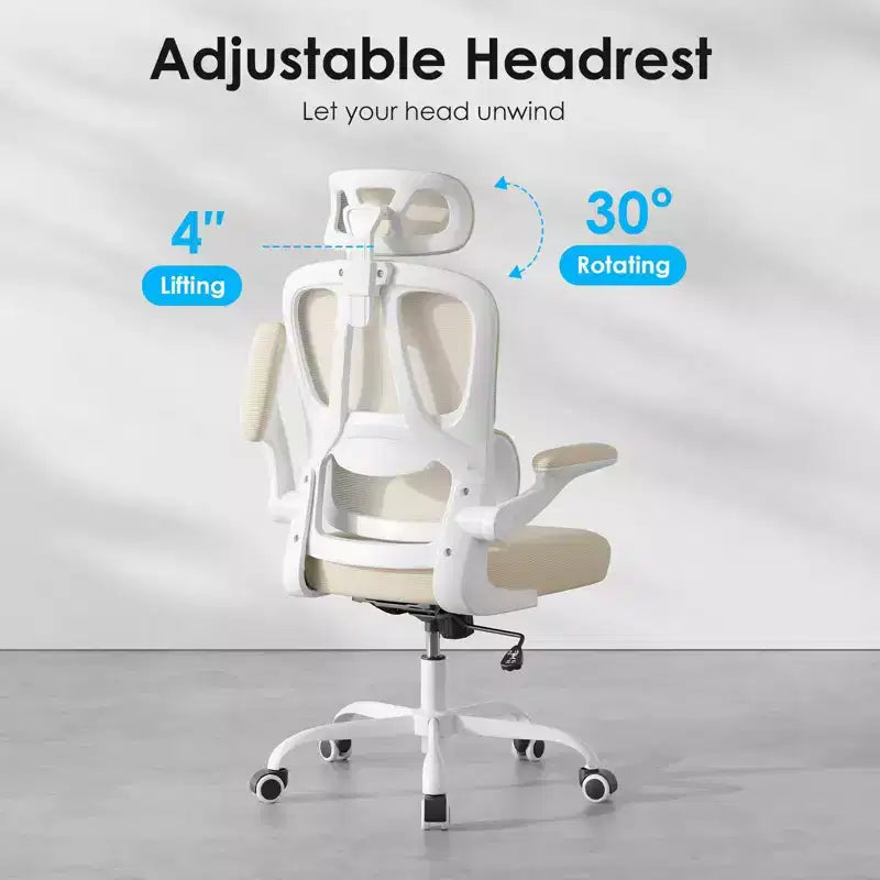 Silla de oficina ergonómica de malla TUYOHW con soporte lumbar ajustable, reposacabezas y reposabrazos abatibles, silla de escritorio para oficina en casa para estudio, sala de juegos