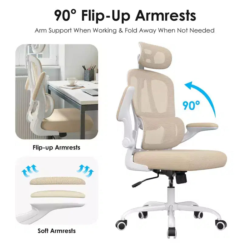 Silla de oficina ergonómica de malla TUYOHW con soporte lumbar ajustable, reposacabezas y reposabrazos abatibles, silla de escritorio para oficina en casa para estudio, sala de juegos