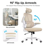 Silla de oficina ergonómica de malla TUYOHW con soporte lumbar ajustable, reposacabezas y reposabrazos abatibles, silla de escritorio para oficina en casa para estudio, sala de juegos