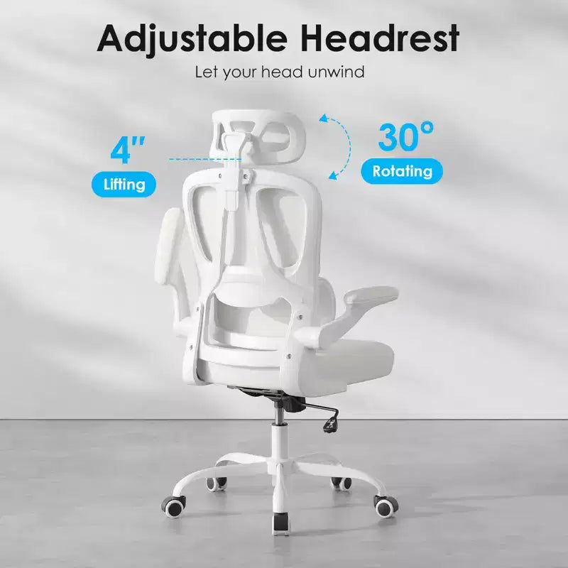 Silla de oficina ergonómica de malla TUYOHW con soporte lumbar ajustable, reposacabezas y reposabrazos abatibles, silla de escritorio para oficina en casa para estudio, sala de juegos