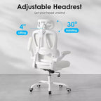 Silla de oficina ergonómica de malla TUYOHW con soporte lumbar ajustable, reposacabezas y reposabrazos abatibles, silla de escritorio para oficina en casa para estudio, sala de juegos