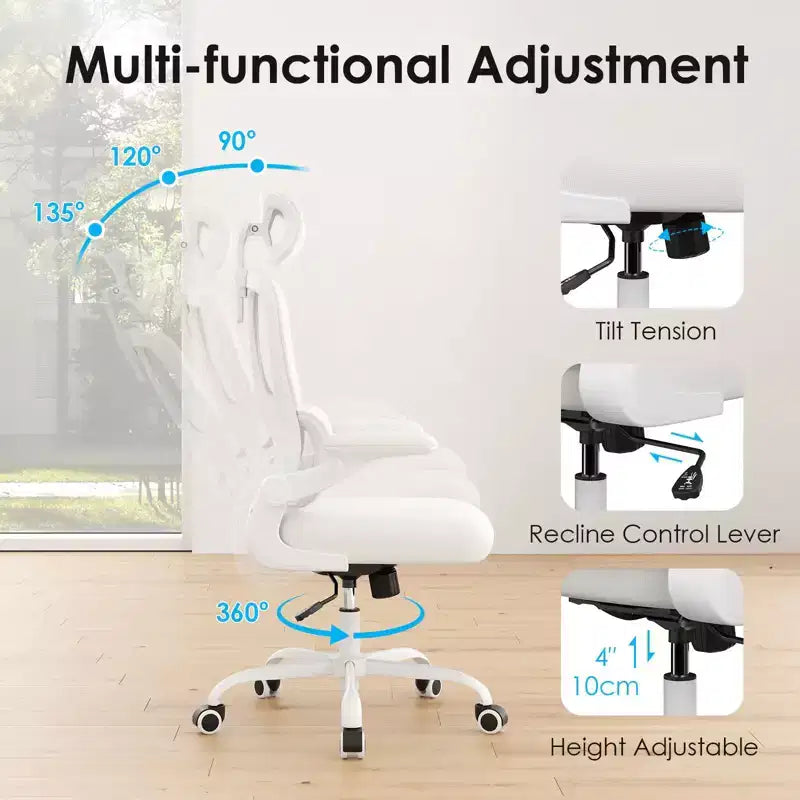 Silla de oficina ergonómica de malla TUYOHW con soporte lumbar ajustable, reposacabezas y reposabrazos abatibles, silla de escritorio para oficina en casa para estudio, sala de juegos