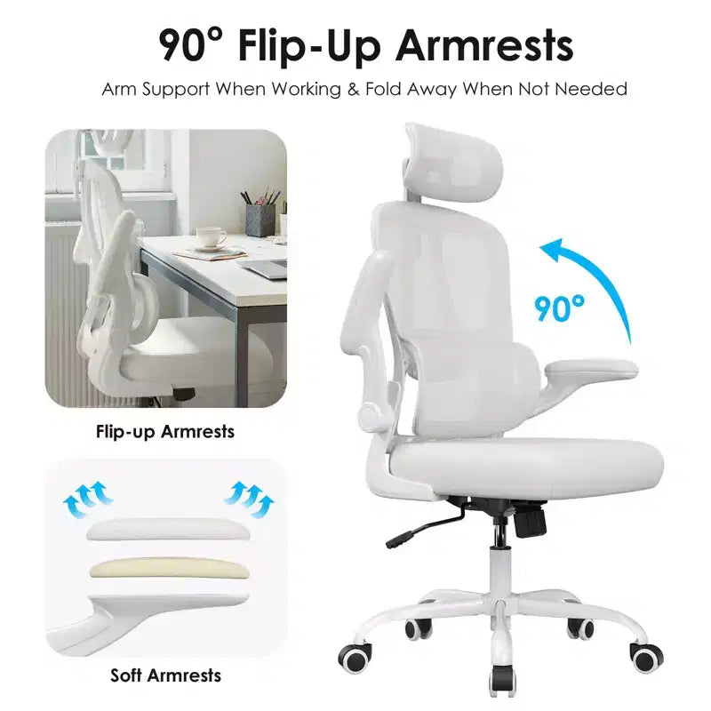 Silla de oficina ergonómica de malla TUYOHW con soporte lumbar ajustable, reposacabezas y reposabrazos abatibles, silla de escritorio para oficina en casa para estudio, sala de juegos