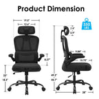 Silla de oficina ergonómica de malla TUYOHW con soporte lumbar ajustable, reposacabezas y reposabrazos abatibles, silla de escritorio para oficina en casa para estudio, sala de juegos