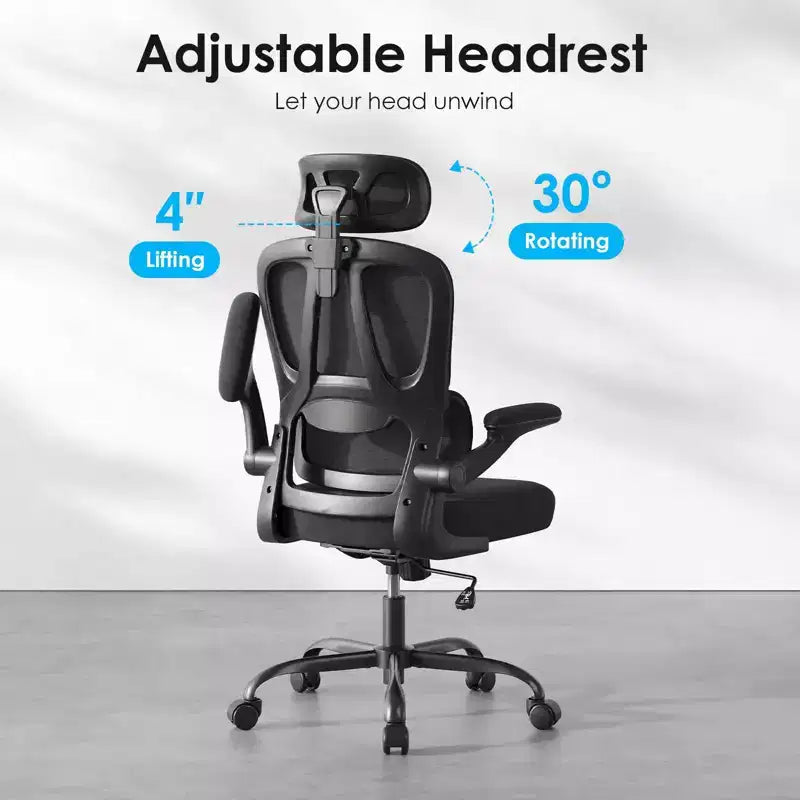 Silla de oficina ergonómica de malla TUYOHW con soporte lumbar ajustable, reposacabezas y reposabrazos abatibles, silla de escritorio para oficina en casa para estudio, sala de juegos