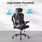 Silla de oficina ergonómica de malla TUYOHW con soporte lumbar ajustable, reposacabezas y reposabrazos abatibles, silla de escritorio para oficina en casa para estudio, sala de juegos