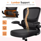 Silla cómoda de malla transpirable KERDOM con soporte lumbar, con reposabrazos abatibles, silla gaming para oficina en casa