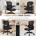 Silla cómoda de malla transpirable KERDOM con soporte lumbar, con reposabrazos abatibles, silla gaming para oficina en casa