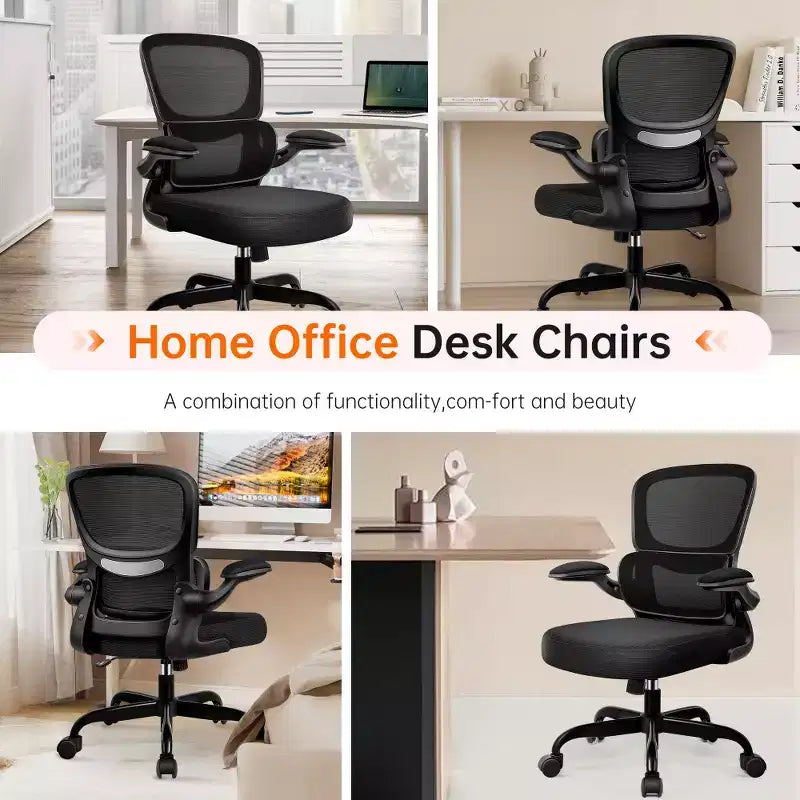 Silla cómoda de malla transpirable KERDOM con soporte lumbar, con reposabrazos abatibles, silla gaming para oficina en casa