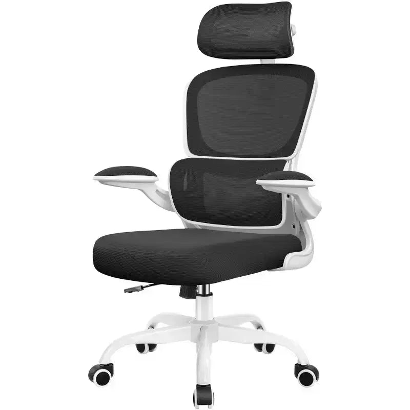 Silla cómoda de malla transpirable KERDOM con soporte lumbar, con reposabrazos abatibles, silla gaming para oficina en casa