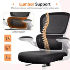 Silla cómoda de malla transpirable KERDOM con soporte lumbar, con reposabrazos abatibles, silla gaming para oficina en casa
