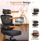 Silla cómoda de malla transpirable KERDOM con soporte lumbar, con reposabrazos abatibles, silla gaming para oficina en casa