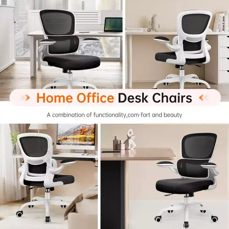 Silla cómoda de malla transpirable KERDOM con soporte lumbar, con reposabrazos abatibles, silla gaming para oficina en casa