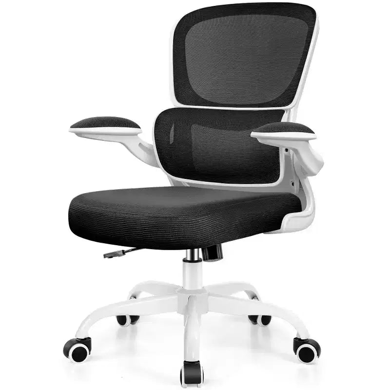 Silla cómoda de malla transpirable KERDOM con soporte lumbar, con reposabrazos abatibles, silla gaming para oficina en casa