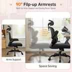 Silla cómoda de malla transpirable KERDOM con soporte lumbar, con reposabrazos abatibles, silla gaming para oficina en casa