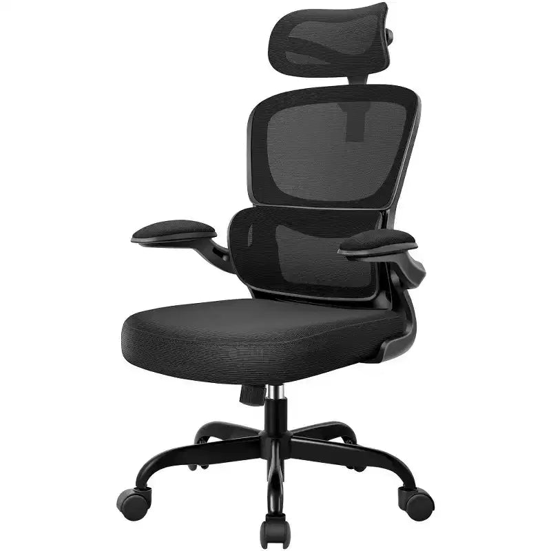 Silla cómoda de malla transpirable KERDOM con soporte lumbar, con reposabrazos abatibles, silla gaming para oficina en casa