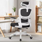 Silla cómoda de malla transpirable KERDOM con soporte lumbar, con reposabrazos abatibles, silla gaming para oficina en casa