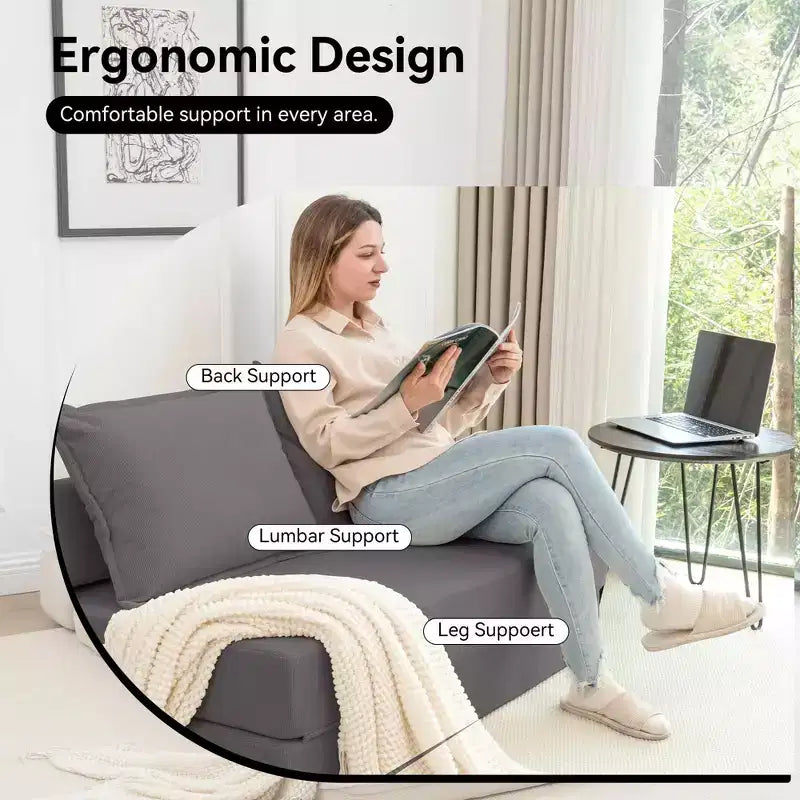 Sofá cama plegable, sillón reclinable con almohada, colchón de suelo, sofá de suelo con respaldo para sala de estar, dormitorio, habitación de invitados, oficina en casa, tamaño individual