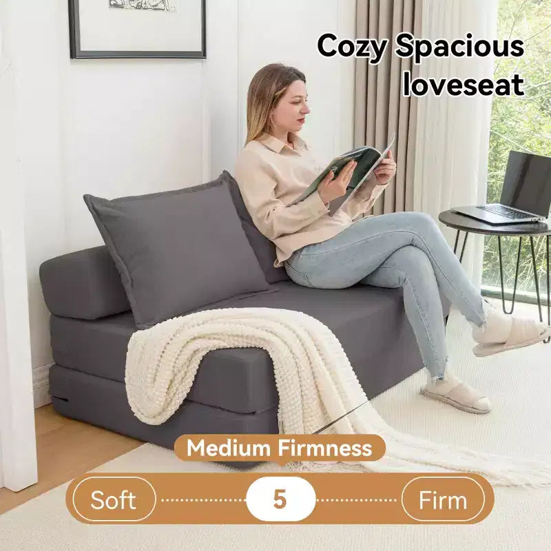 Sofá cama plegable, sillón reclinable con almohada, colchón de suelo, sofá de suelo con respaldo para sala de estar, dormitorio, habitación de invitados, oficina en casa, tamaño individual