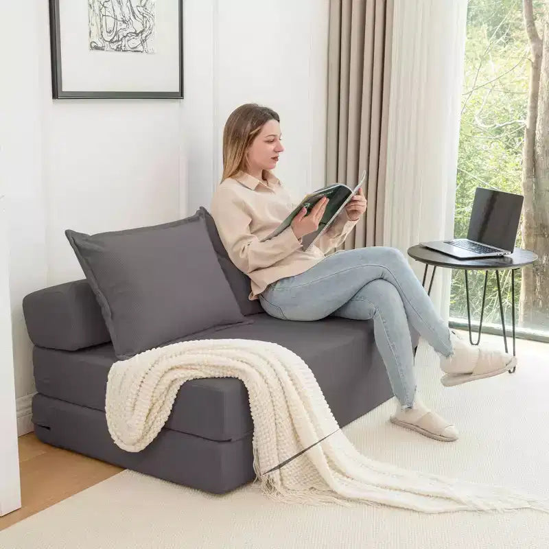 Sofá cama plegable, sillón reclinable con almohada, colchón de suelo, sofá de suelo con respaldo para sala de estar, dormitorio, habitación de invitados, oficina en casa, tamaño individual
