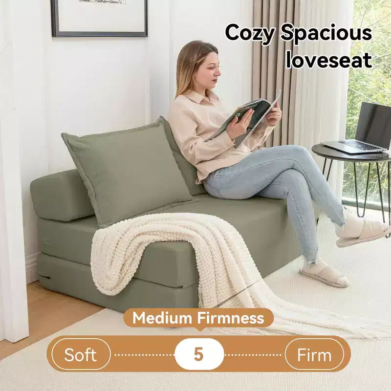 Sofá cama plegable, sillón reclinable con almohada, colchón de suelo, sofá de suelo con respaldo para sala de estar, dormitorio, habitación de invitados, oficina en casa, tamaño individual