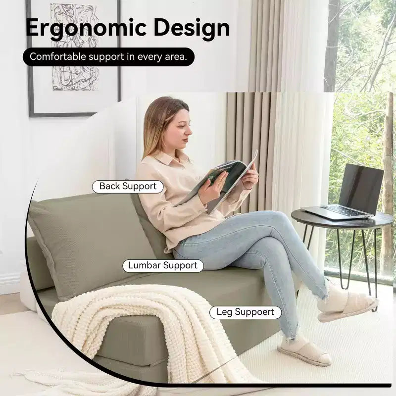 Sofá cama plegable, sillón reclinable con almohada, colchón de suelo, sofá de suelo con respaldo para sala de estar, dormitorio, habitación de invitados, oficina en casa, tamaño individual